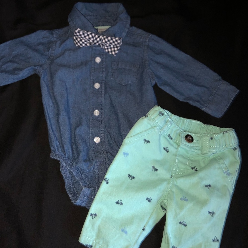 Chambray Bodysuit and Printed Pants Set